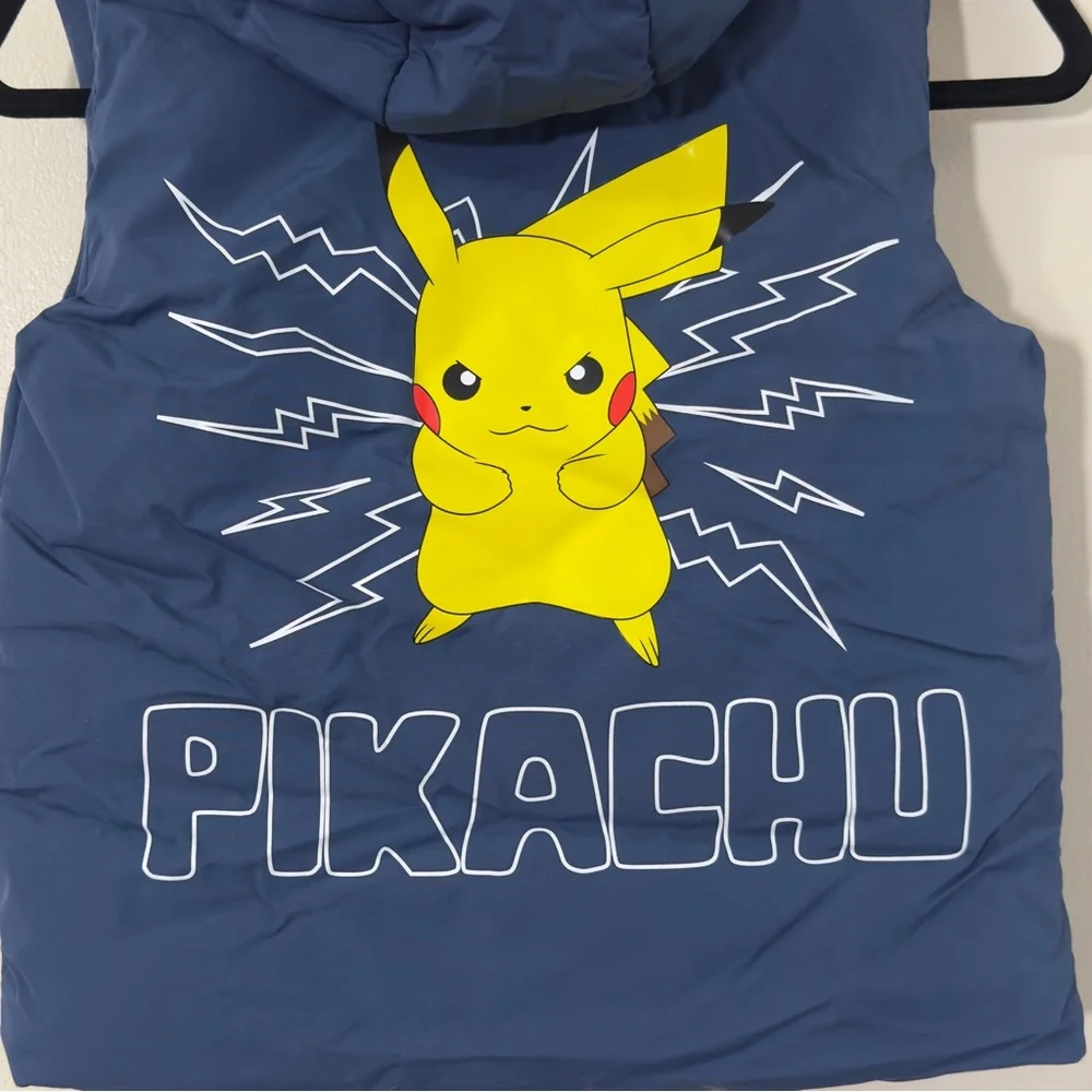Pokémon Pikachu Navy Blue Hooded Puffer Vest, Size 7/8